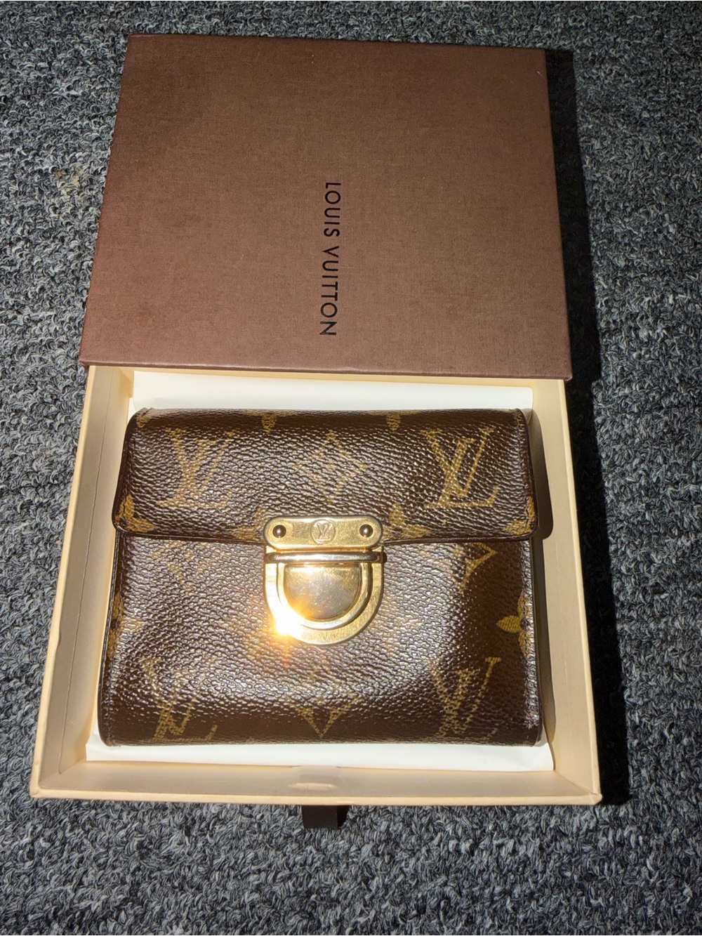 Pre-owned Louis Vuitton Monogram Compact Wallet in Brown with Gold Hardware